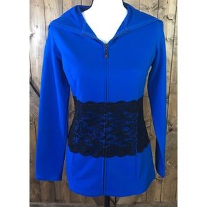 Belle Kim Gravel Blue Lace Zip Up Size XXS